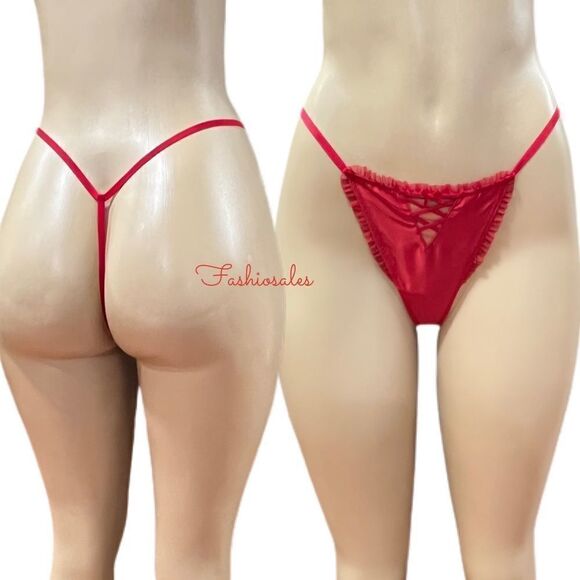 Victorias Secret Dream Angels Soft Satin Ruffle Trim V String  thong Panty Red - Picture 9 of 9